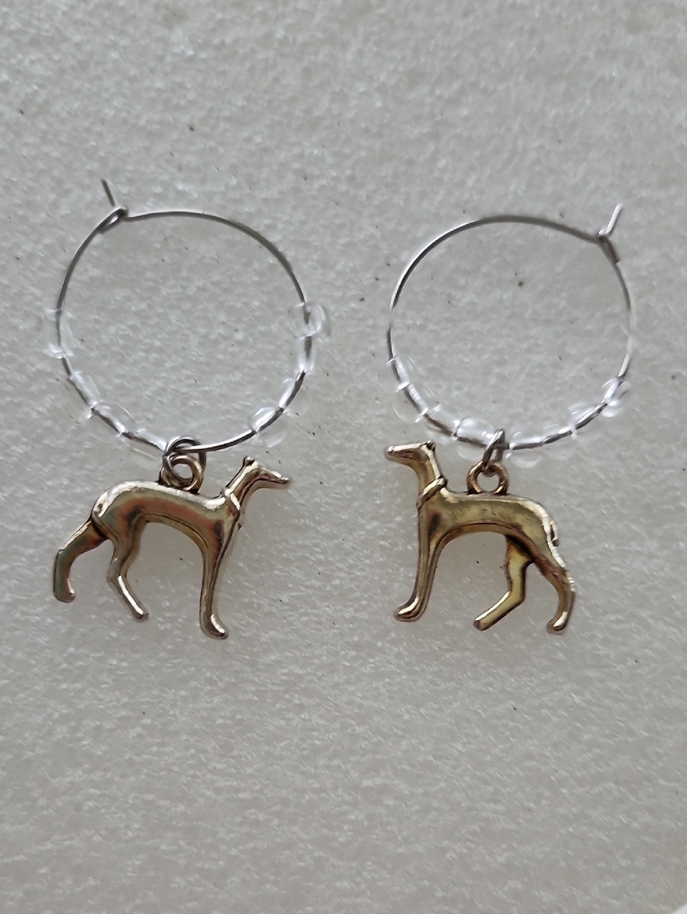 Hand Crafted Gold Dog Charm Hoop Earrings - Gold